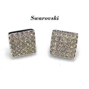 Vintage Swarovski Square Rhinestone Post Earrings, Swan Logo, Rhodium Plated